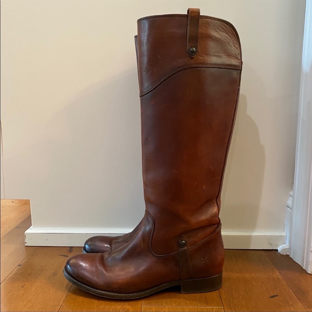 Frye Melissa Extended Calf Tan Button Size 9.5